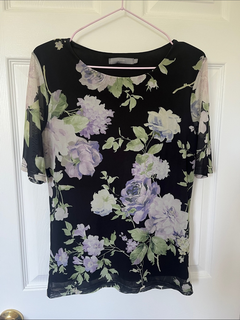 BYoung Women's Black Floral Short-Sleeve Top - Lavender & Green